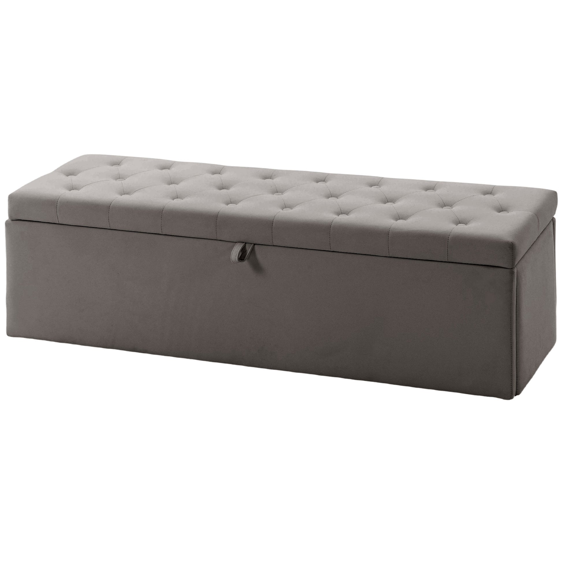 Upholstered Storage Bench with Wood Legs, Grey