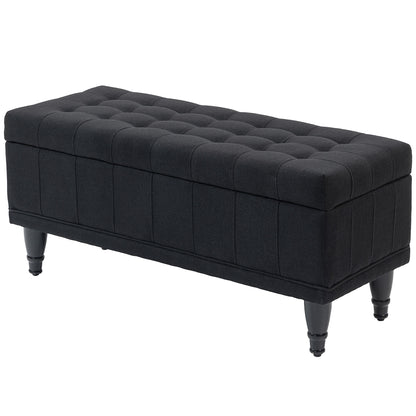 Upholstered End-of-Bed Bench with Wood Legs, Black