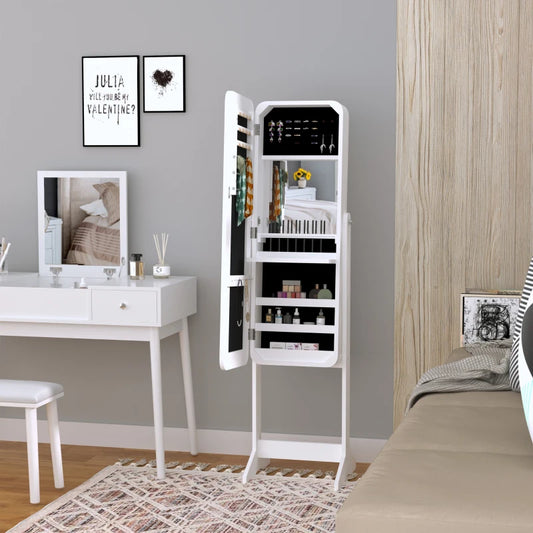 Freestanding LED Lighted Jewelry Armoire with Full-Length Mirror, White
