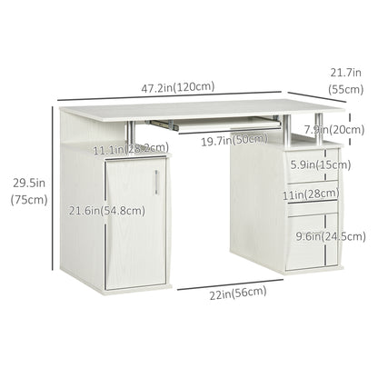 47" Computer Desk with Keyboard Tray and Storage Drawers, White