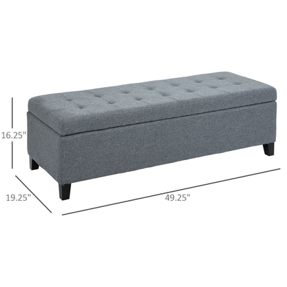 Rectangular Tufted Storage Bench with Wood Feet, Gray