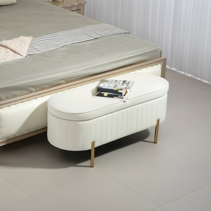Channel Tufted Upholstered Bedroom Bench, Cream White