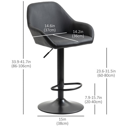 Adjustable Swivel Bar Stools with PU Leather Upholstery and Footrest, Black (Set of 2)