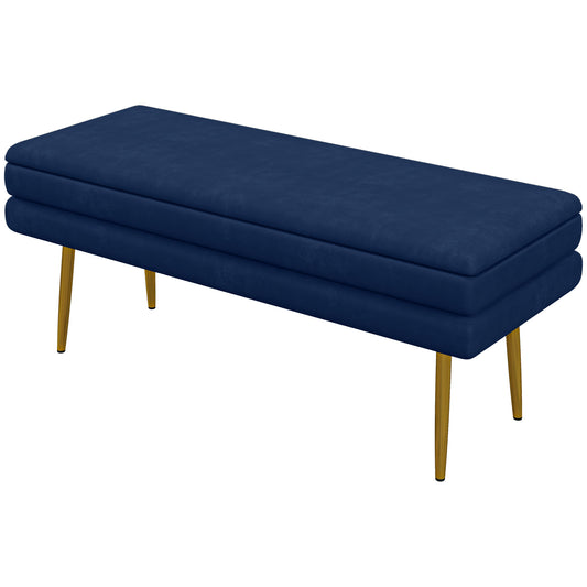 39 Inch Velvet Storage Ottoman Bench with Gold-Tone Legs, Dark Blue - view 1