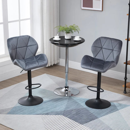 Velvet-Touch Adjustable Height Bar Stools with Diamond Tufting, Gray (Set of 2)