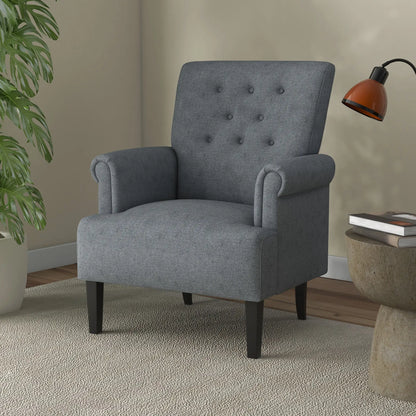 Fabric Accent Chair with Wood Legs and Rolled Arms, Gray