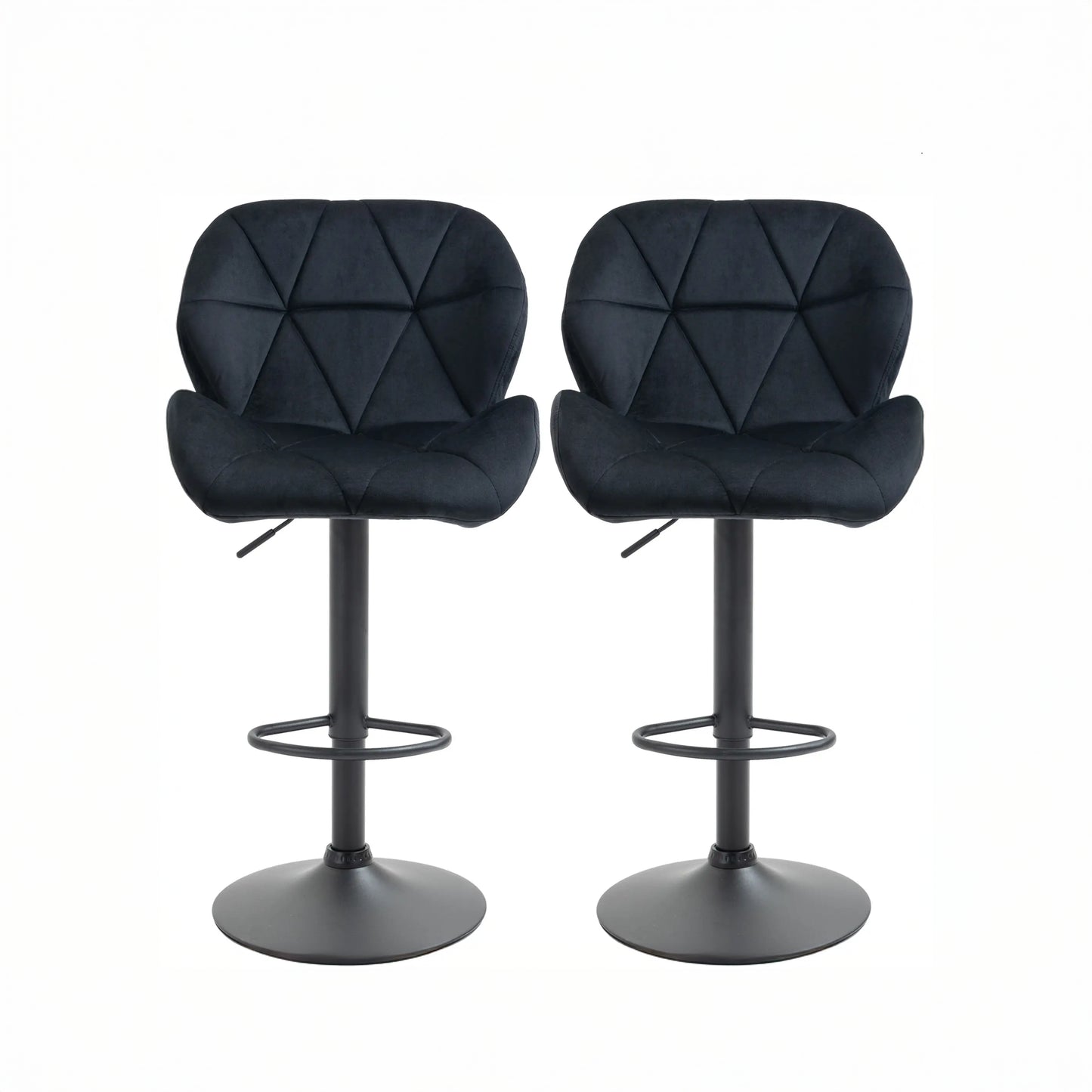 Velvet-Touch Adjustable Height Bar Stools with Diamond Tufting, Black (Set of 2)