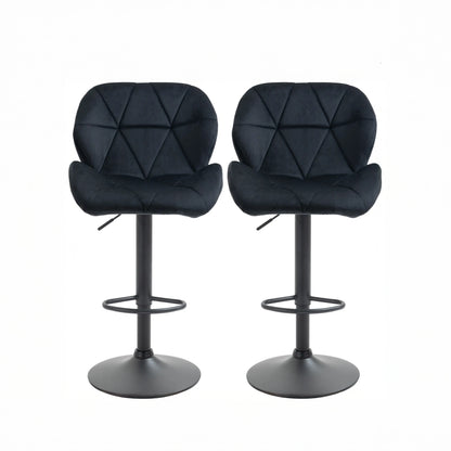 Velvet-Touch Adjustable Height Bar Stools with Diamond Tufting, Black (Set of 2)