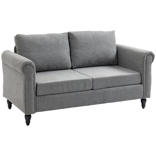 Curved-Arm Loveseat with Cushions, Light Grey