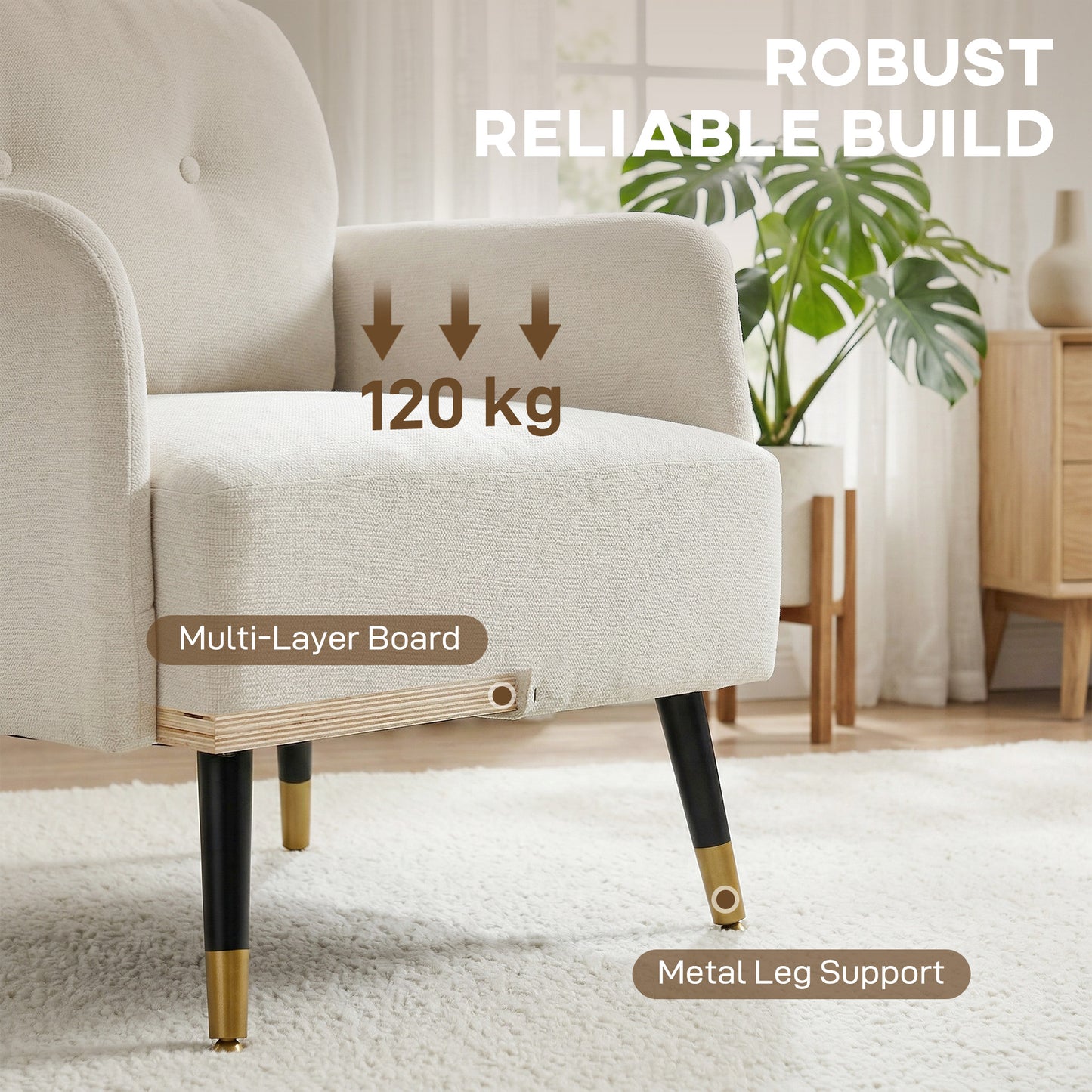 Modern Accent Chair with Curved Back, Cream White