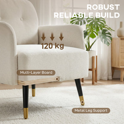 Modern Accent Chair with Curved Back, Cream White