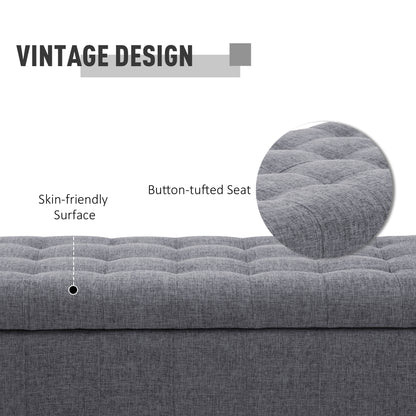 Tufted Storage Ottoman Bench with Soft-Close Lid, Grey