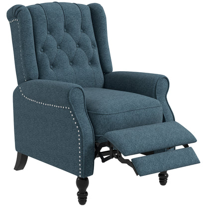 Wingback Reclining Chair with Button Tufting, Blue