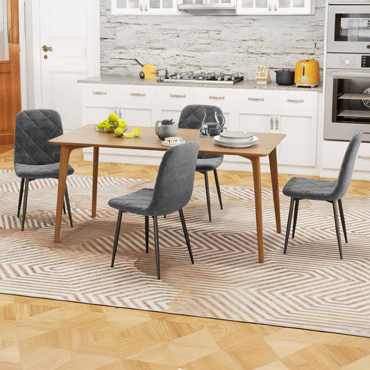 Velvet-Feel Upholstered Dining Chairs with Steel Legs, Grey (Set of 4)