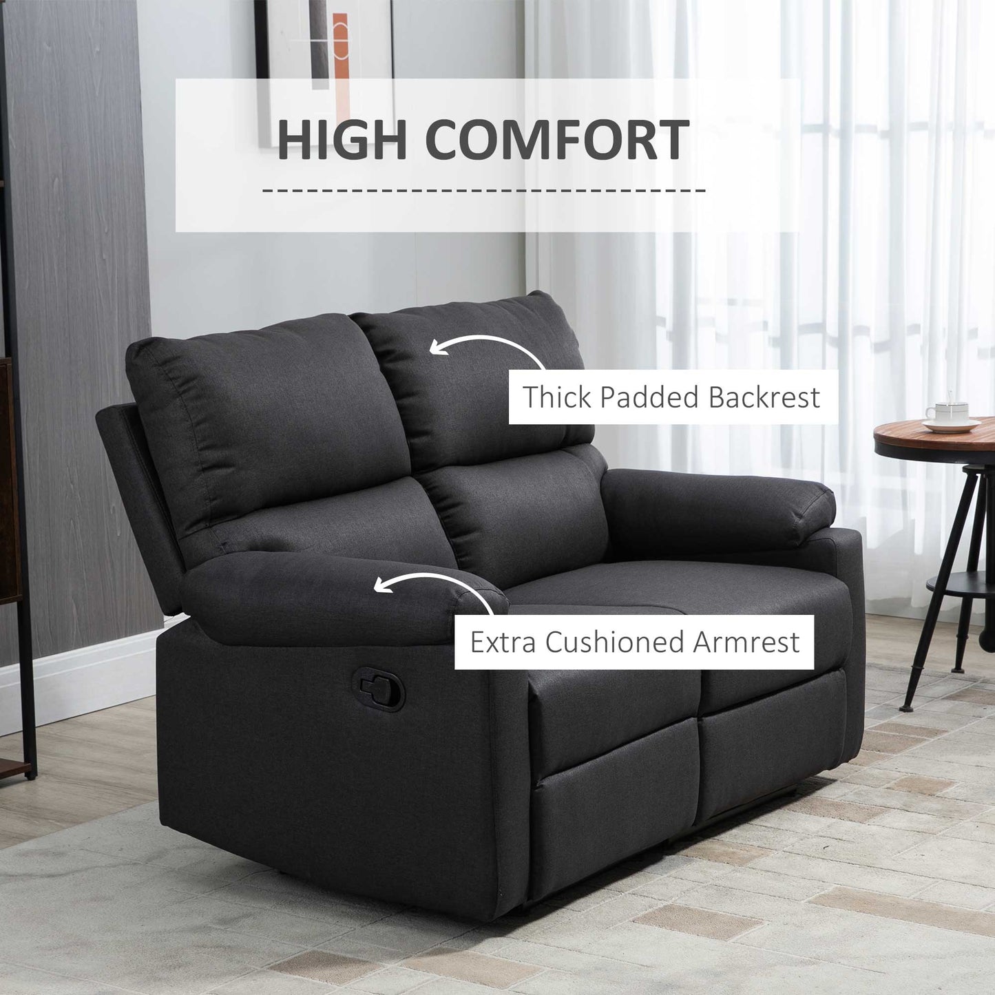 Manual Reclining Loveseat with Footrest, Dark Grey