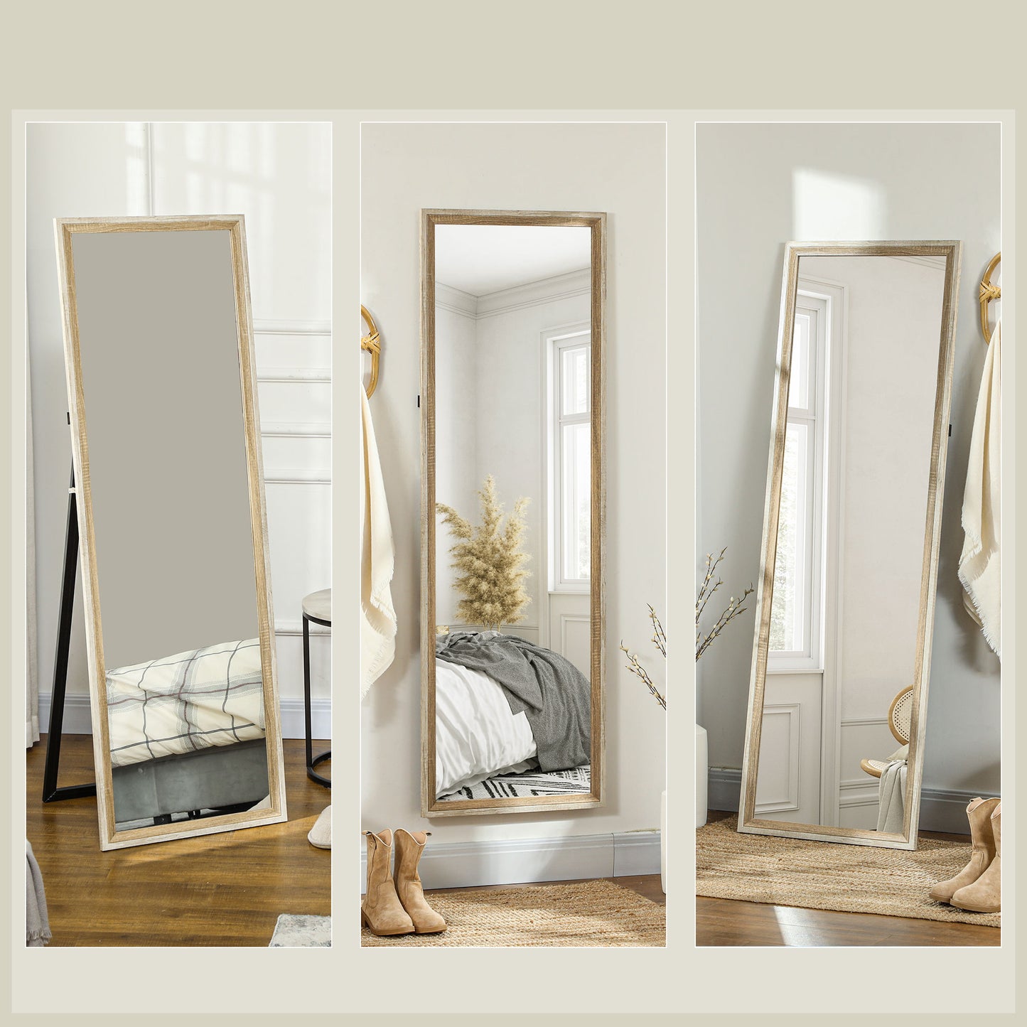 Full Length Floor Mirror with Dark Wood Grain Frame, 64" x 21", Multi-Position Design