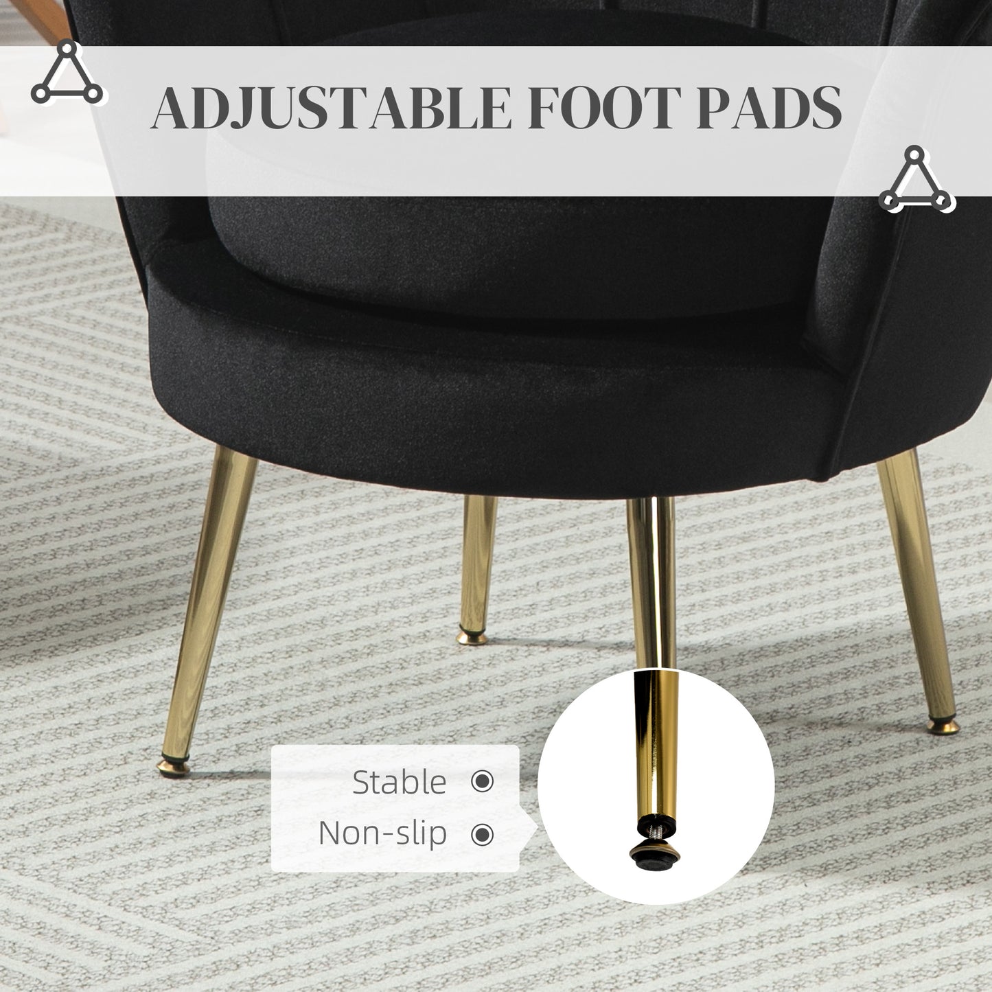 Modern Velvet Accent Chair with Lotus Backrest and Gold Legs, Black