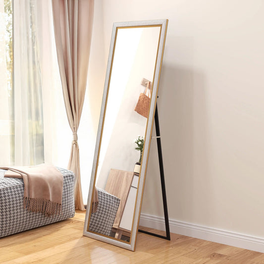 Full Length Floor Mirror with Silver Frame, 64" x 21", Versatile Standing, Leaning or Wall Mount