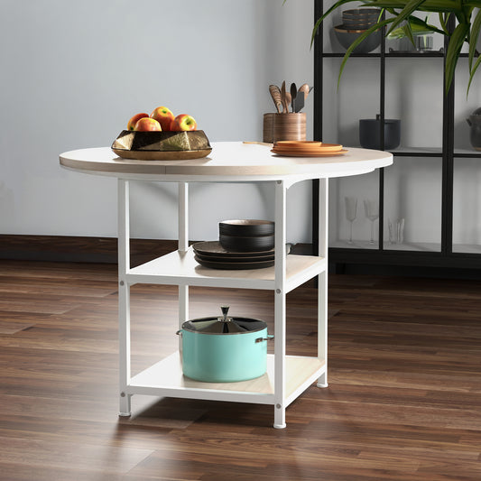 39" Round Industrial Dining Table with Storage Shelves for 4-6 People, Oak