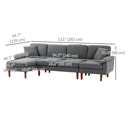 L-Shaped Sectional Sofa with Reversible Chaise and Pillows, Dark Grey