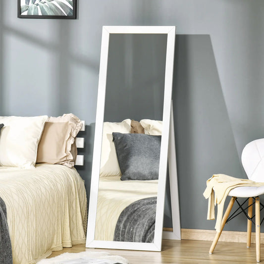 Full Length Rectangular Mirror with White Frame, 58" x 20", Floor Standing Design