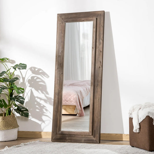 Farmhouse Full Length Mirror, 59" x 23.5", Wall Mount or Leaner with Dark Brown Frame