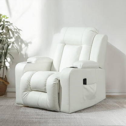 360° Swivel Massage Recliner Chair with Cup Holders, Cream White