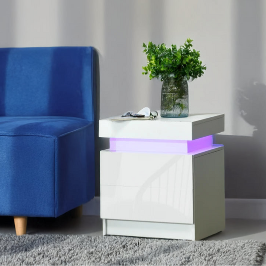 LED Nightstand with Remote Control and 2 Drawers, White
