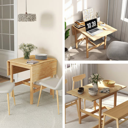 Solid Wood Drop-Leaf Dining Table, Natural Wood