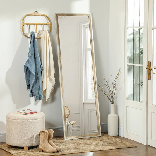 Full Length Floor Mirror with Dark Wood Grain Frame, 64" x 21", Multi-Position Design