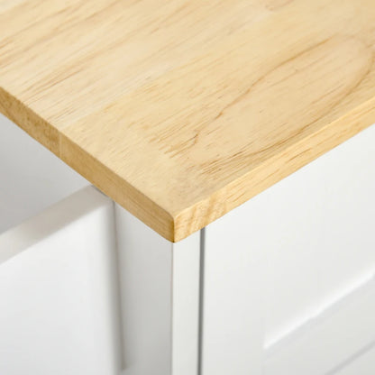 Rolling Kitchen Island Cart with Rubber Wood Top and Storage Drawers, White