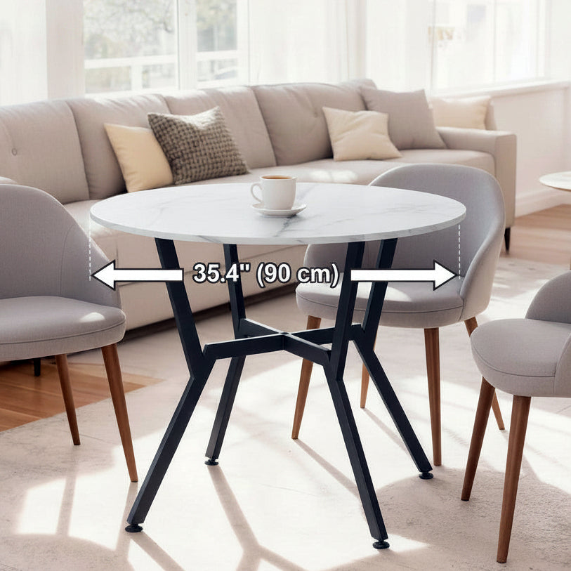 35" Round Dining Table with Metal Frame, White Marble