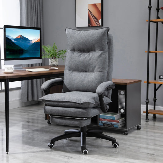 Ergonomic Reclining Office Chair with Double Padding and Footrest, Gray