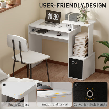 39" Computer Desk with Keyboard Tray, Drawer and Shelf, White
