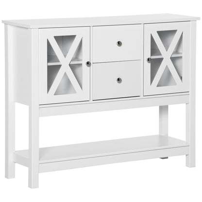 39" Modern Sideboard with X-Design Glass Doors and Storage, White