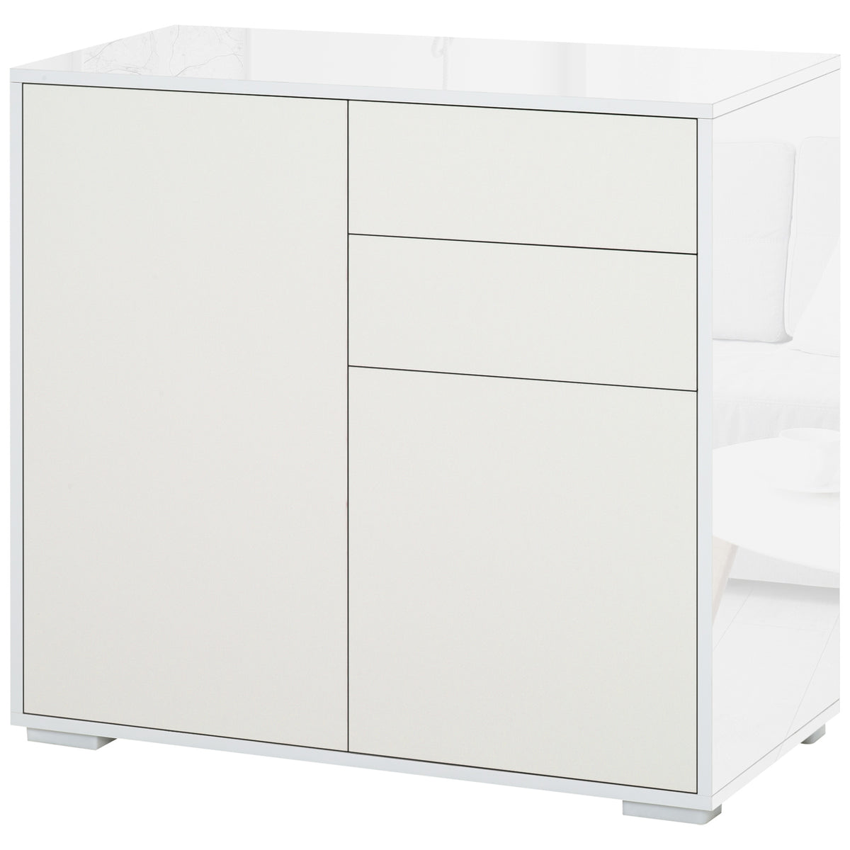 High Gloss Buffet Sideboard with Push-Open Doors, White