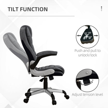 Heavy Duty Microfibre Office Chair with Flip-up Arms, Charcoal Grey (400 lbs Capacity)