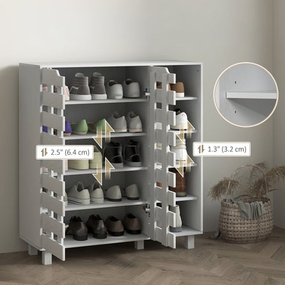 21 Pair Shoe Storage Cabinet with Double Doors and Open Shelves, White