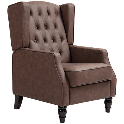 Button-Tufted Wingback Armchair with Faux Leather Upholstery, Brown