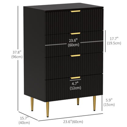 4-Drawer Dresser with Fluted Fronts, Black