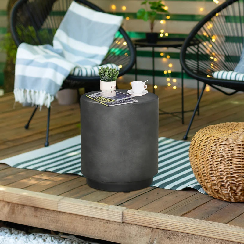 17" Round Terrazzo Finish Side Table for Indoor and Outdoor Use, Charcoal Gray