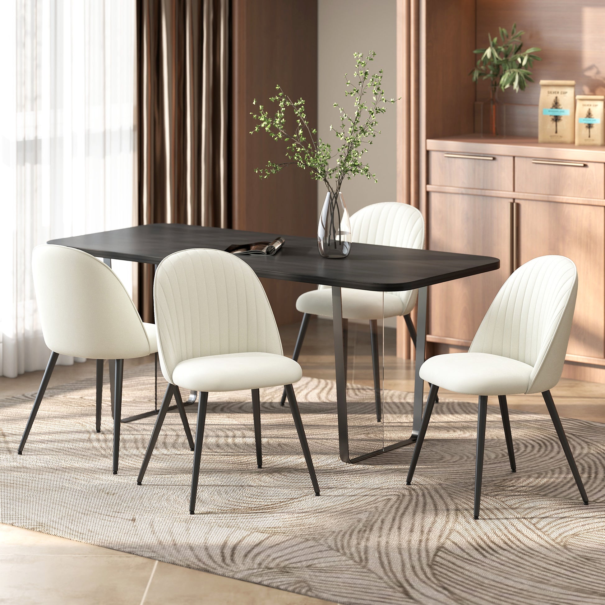 Swivel Bar Stools with Upholstered Seats, Cream White (Set of 2)