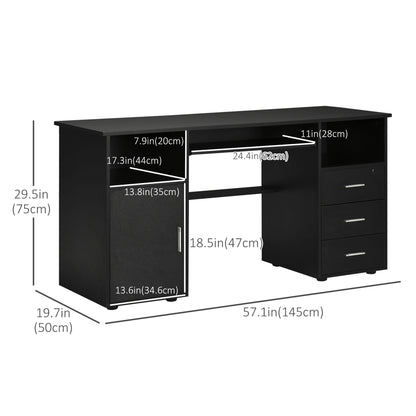 57" Computer Desk with Keyboard Tray and Lockable Drawer, Black