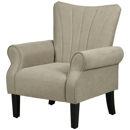 Fabric Wingback Accent Chair with Wood Legs, Beige