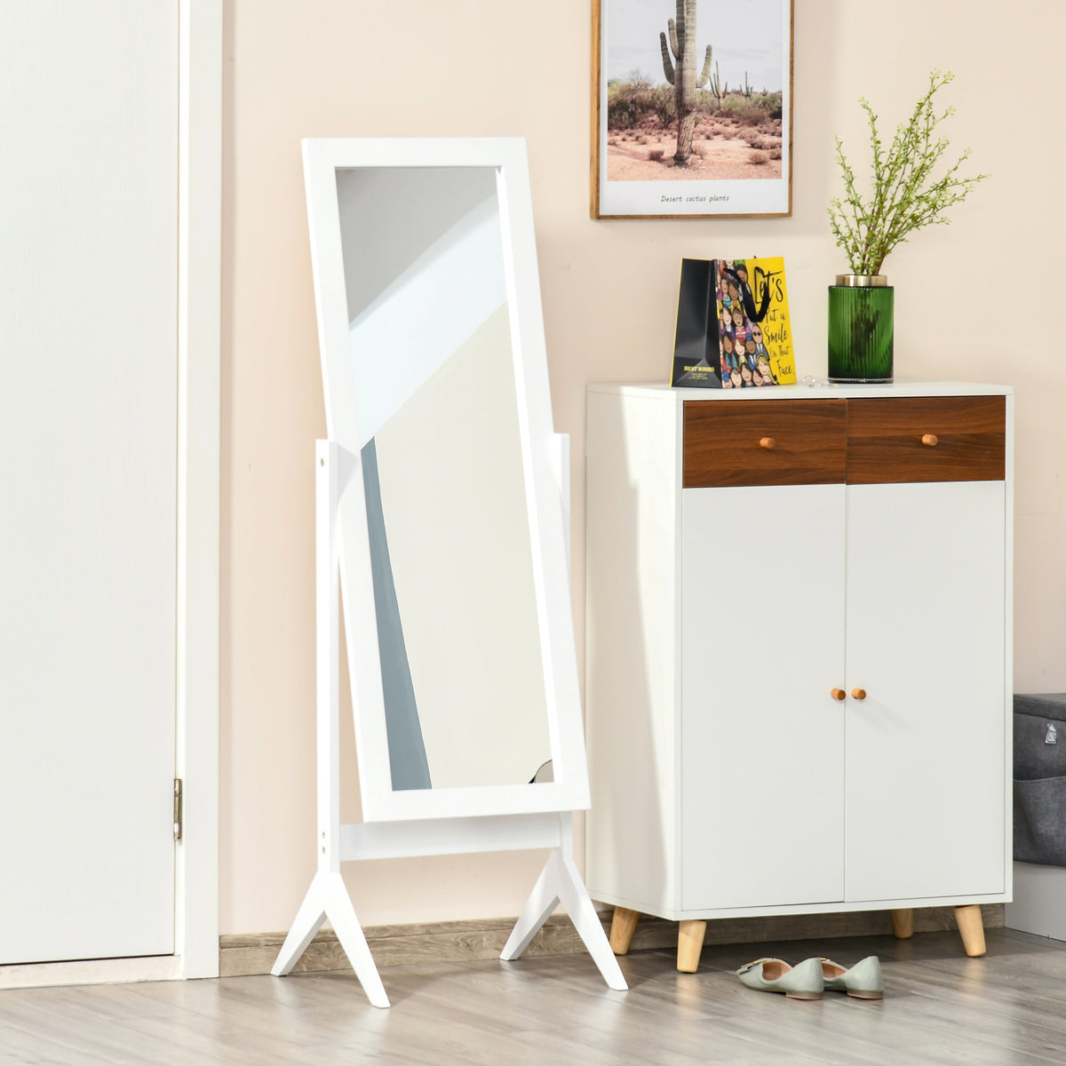 Full Length Standing Mirror with Adjustable Angle, White