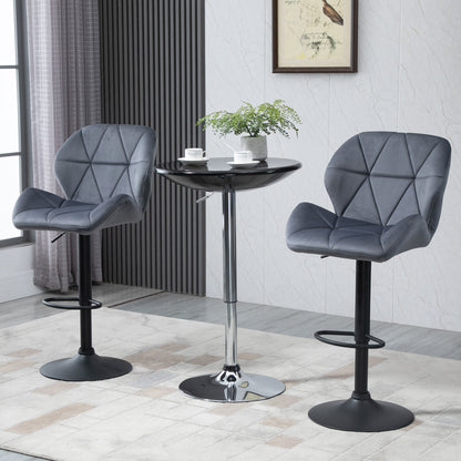 Velvet-Touch Adjustable Height Bar Stools with Diamond Tufting, Gray (Set of 2)