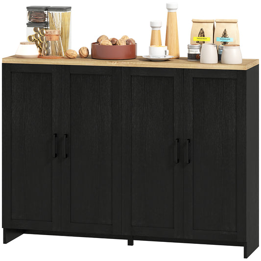 Modern Sideboard Buffet with 4 Doors and Adjustable Shelves, Black