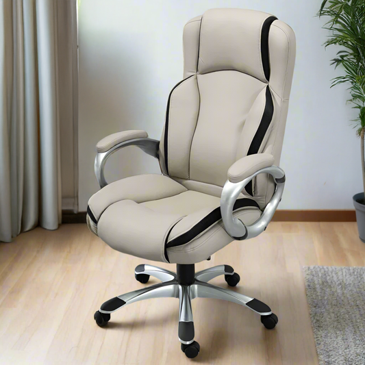 Executive Office Chair with PU Leather Upholstery and Ergonomic Design, Gray and Black