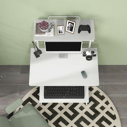 32" Mobile Computer Desk with Keyboard Tray and Shelves, White