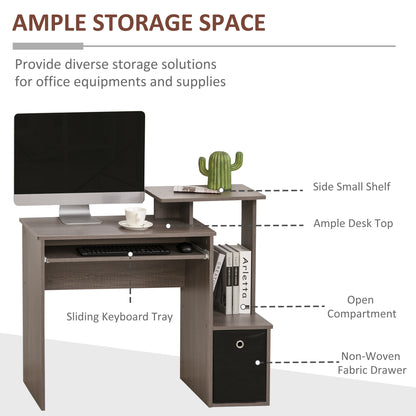 Computer Desk with Keyboard Tray, Drawer and Shelf, Grey